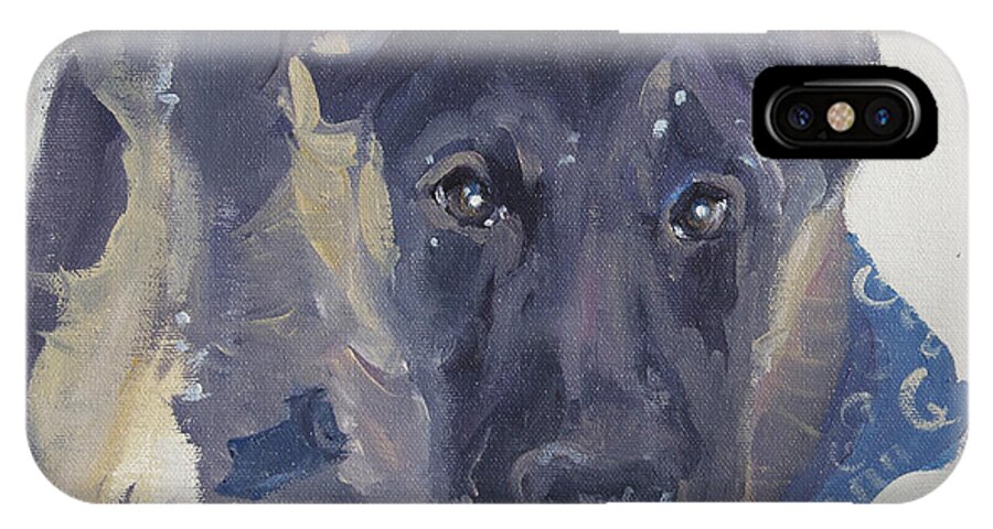 German Shepard iPhone X Case featuring the painting Let's Play by Sheila Wedegis