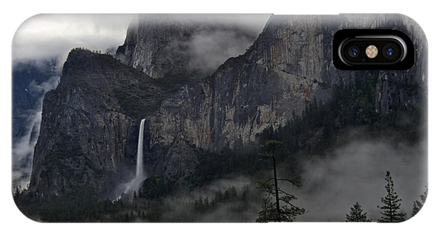 Yosemite iPhone X Case featuring the photograph Lifting Fog and Clouds At Bridalveil Fall by Steven Barrows