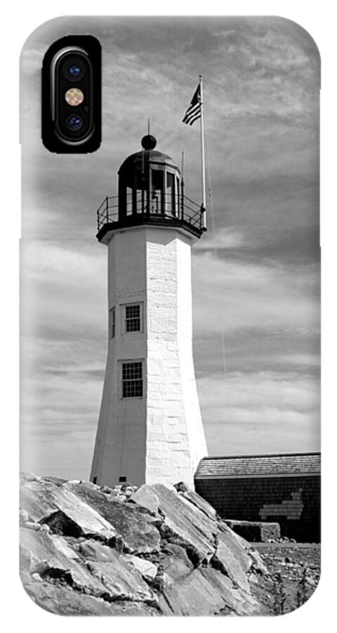 Lighthouse iPhone X Case featuring the photograph Lighthouse Black and White by Barbara McDevitt