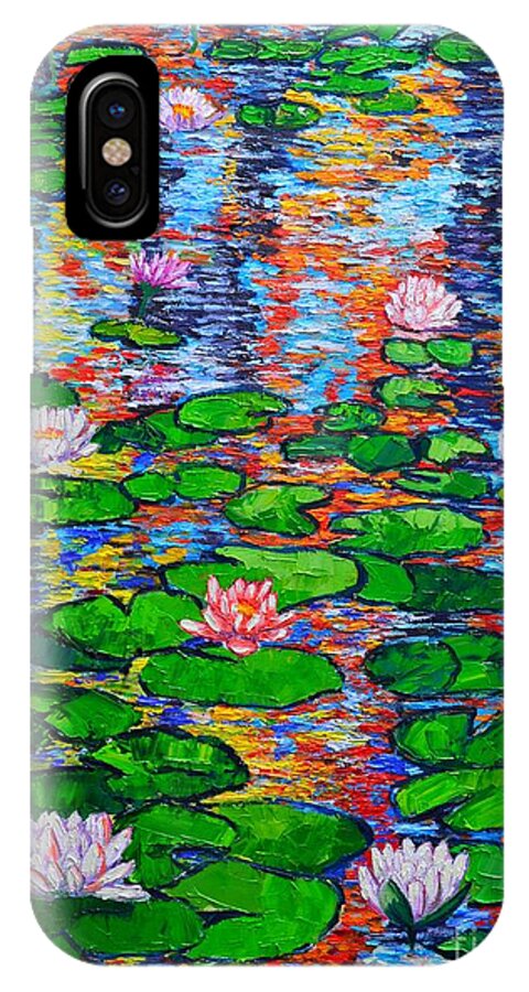 Lilies iPhone X Case featuring the painting Lily Pond Colorful Reflections by Ana Maria Edulescu