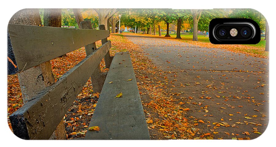 Fall iPhone X Case featuring the photograph Lincoln Park Bench in Fall by Anthony Doudt