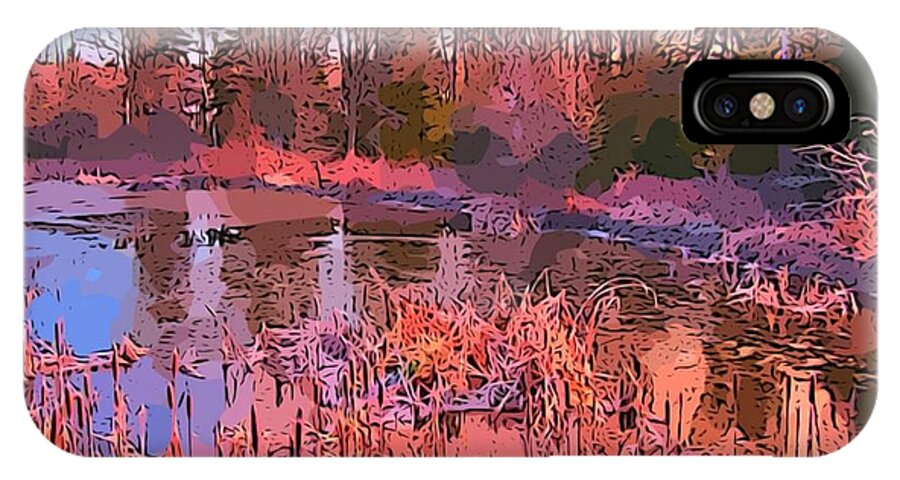 Landscape iPhone X Case featuring the painting Linear Abstraction of Pond by John Malone