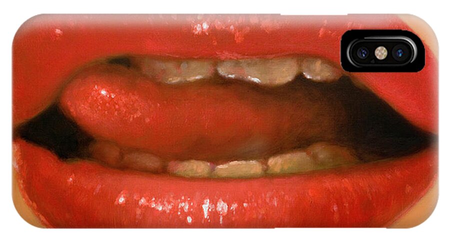 Erotic iPhone X Case featuring the painting Lips II by John Silver