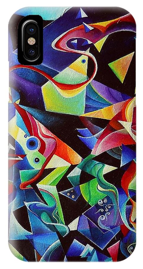 Arnold Schoenberg Piano Concert No.1 Acrylic Abstract Pens Music iPhone X Case featuring the painting listening to piano concert op.42 of Arnold Schoenberg by Wolfgang Schweizer