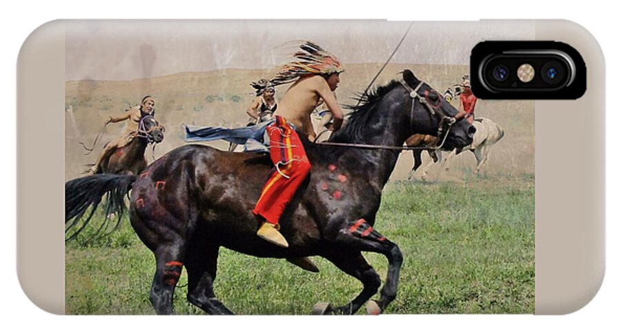 American Indian iPhone X Case featuring the mixed media Little BigHorn Reenactment 1 by Kae Cheatham