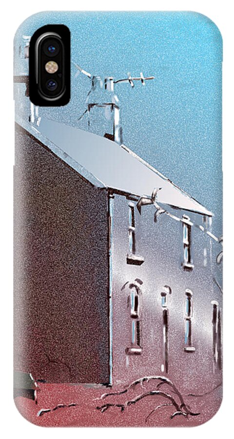 House iPhone X Case featuring the digital art Welsh House in Snow by Gillian Owen