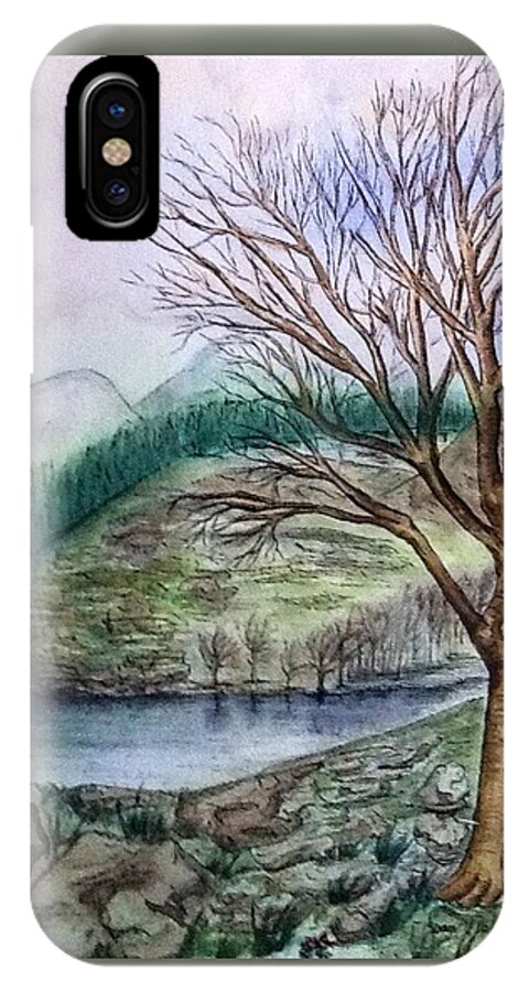 Loch Ard iPhone X Case featuring the painting Loch Ard Stirling overlooking Loch a'Ghleannain by Joan-Violet Stretch