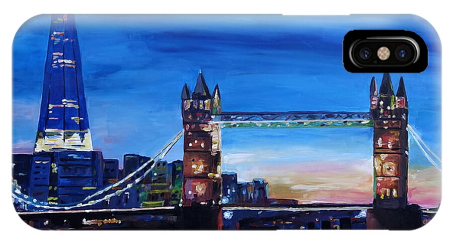 London Painting iPhone X Case featuring the painting London Tower Bridge and The Shard at Dusk by M Bleichner