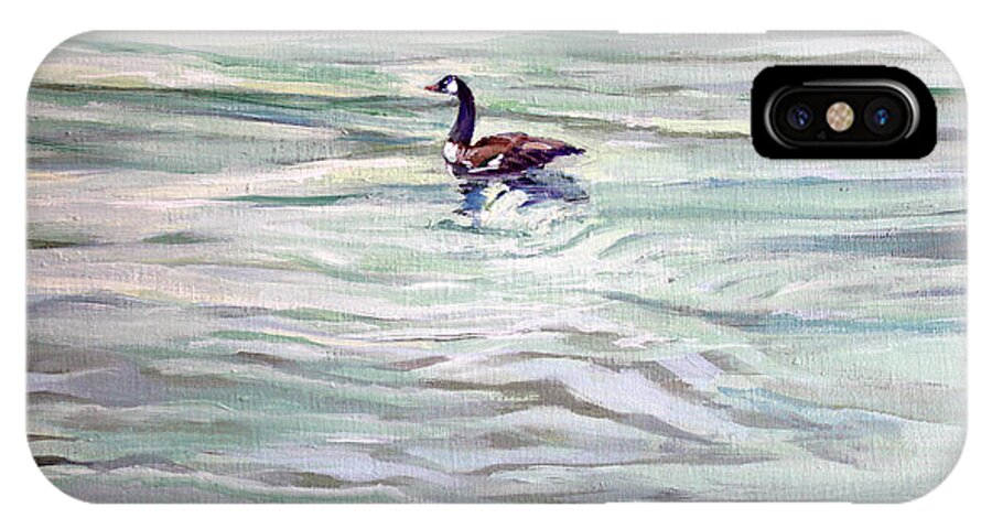 Goose iPhone X Case featuring the painting Lone Goose on Hammersley by Synnove Pettersen