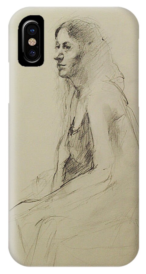 Drawing iPhone X Case featuring the drawing Louisa by Becky Kim