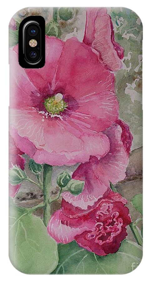 Hollyhocks iPhone X Case featuring the painting Lovely Hollies by Marilyn Zalatan