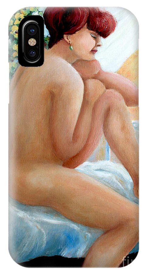 Nude Woman Listning To The Bird Chorus iPhone X Case featuring the painting Lovely Morning by Marta Styk