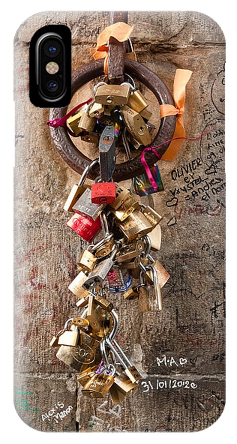 Ancient iPhone X Case featuring the photograph Lover's locks on the Ponte Vecchio in Florence by John Pagliuca