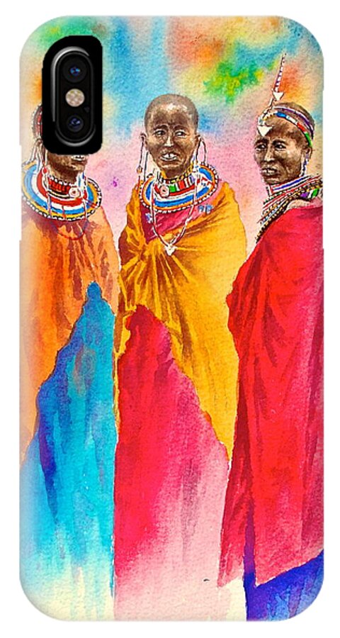 African Paintings iPhone X Case featuring the painting Maasai Life 14 by Joseph Thiongo