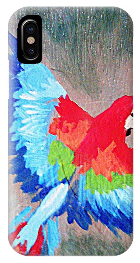 Macall iPhone X Case featuring the painting Macaw in flight by Loretta Nash