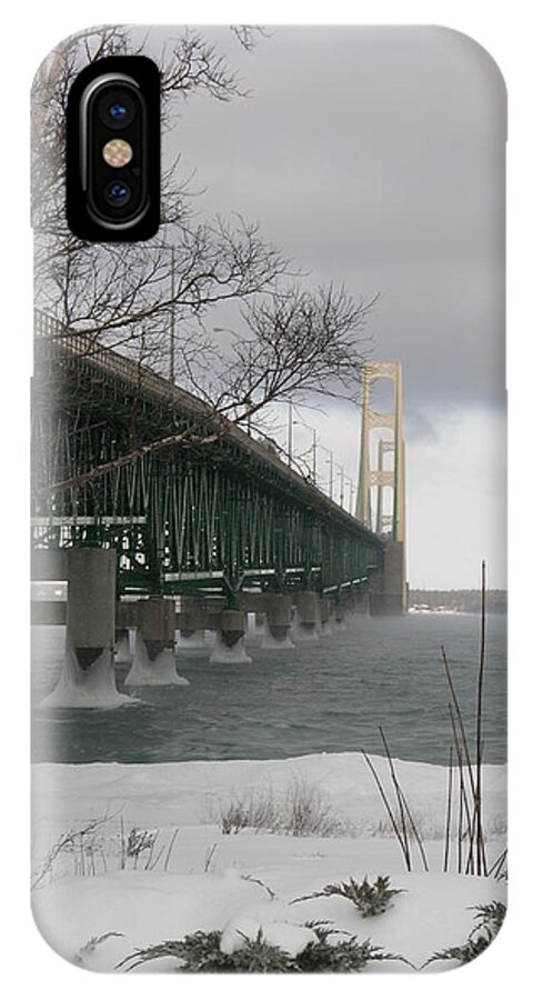 Winter iPhone X Case featuring the photograph Mackinac Bridge at Christmas by Keith Stokes