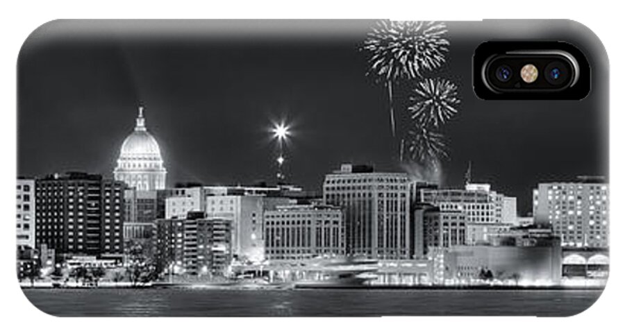 Capitol iPhone X Case featuring the photograph Madison - Wisconsin - New Years Eve Panorama Black and White by Steven Ralser