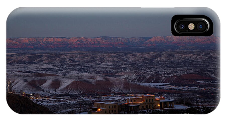 Holidays iPhone X Case featuring the photograph Magic Light Red Rocks with Snow by Ron Chilston