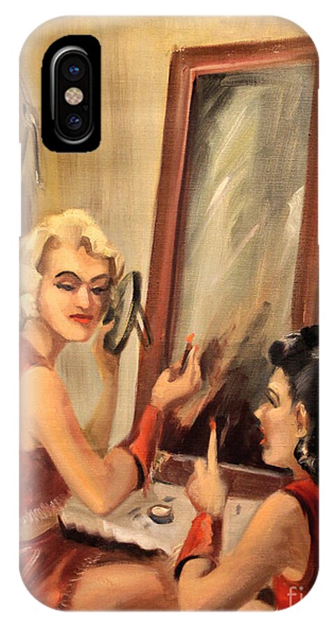 Hollywood Cowgirls iPhone X Case featuring the painting Makeup Time 1940 by Art By Tolpo Collection
