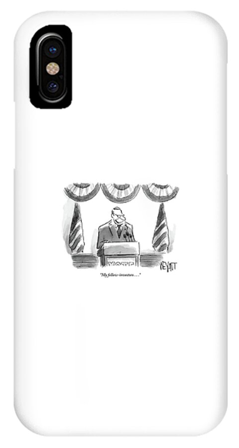 Man Stands Speaking At Podium With A Sign iPhone X Case