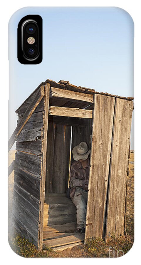 Mannequin iPhone X Case featuring the photograph Mannequin sitting in old wooden outhouse by Bryan Mullennix