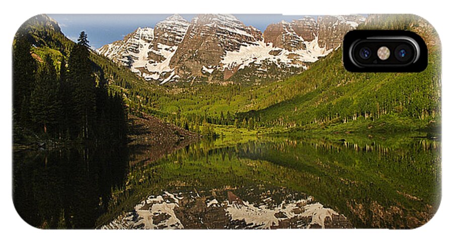 Photography iPhone X Case featuring the photograph Maroon Bells Reflection Summer by Lee Kirchhevel