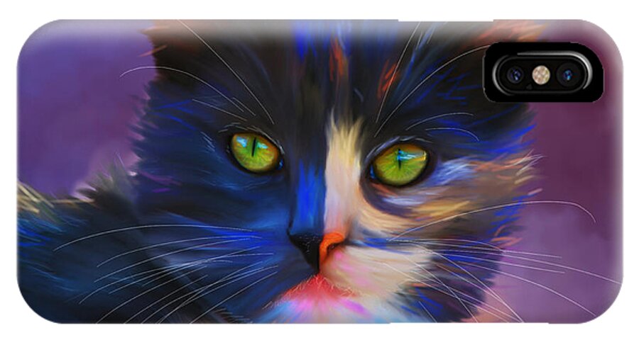 Cat iPhone X Case featuring the painting Meesha Colorful Cat Portrait by Michelle Wrighton