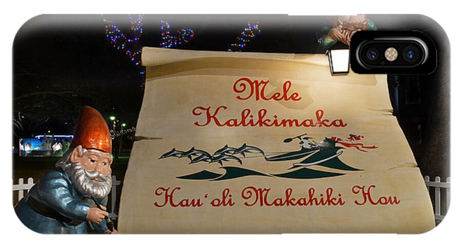 Mele Kalikimaka Merry Christmas iPhone X Case featuring the photograph Mele Kalikimaka Sign and Elves by Aloha Art