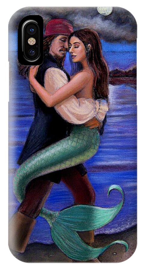 Mermaid iPhone X Case featuring the painting Mermaid and Pirate's Caribbean Love by Sue Halstenberg