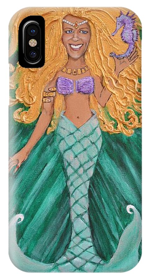 Mermaid iPhone X Case featuring the painting Mermaid Christine by Leandria Goodman