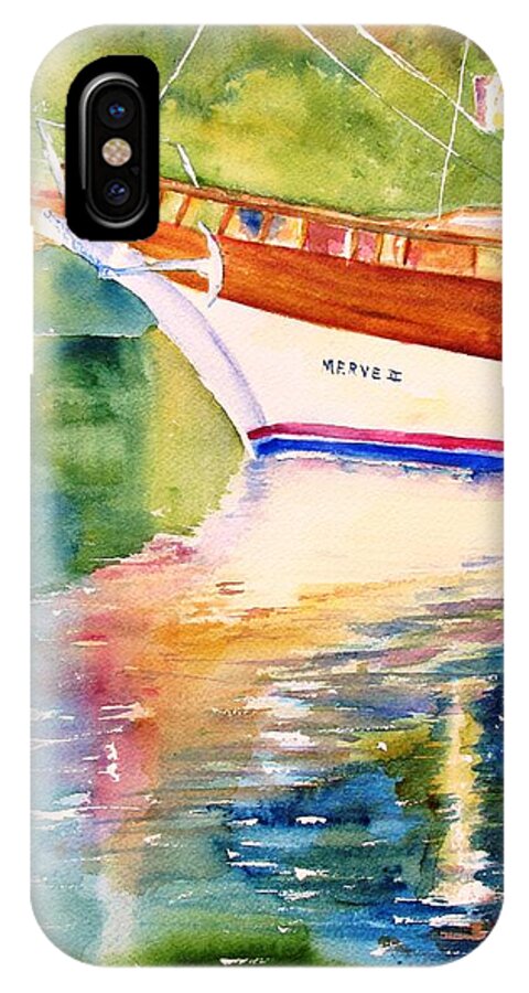 Sailboat iPhone X Case featuring the painting Merve II gulet yacht Reflections by Carlin Blahnik CarlinArtWatercolor