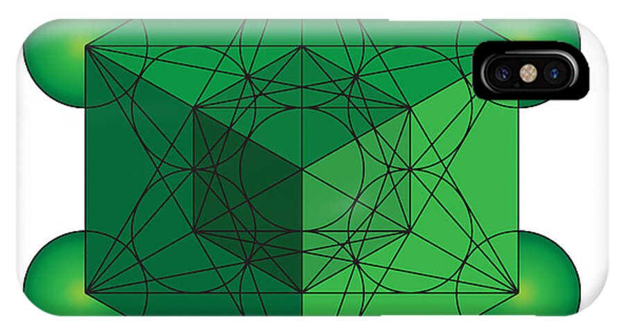 Metatron iPhone X Case featuring the digital art Metatron's Cube in Green by Steven Dunn