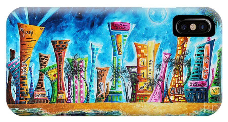 Miami iPhone X Case featuring the painting Miami City South Beach Original Painting Tropical Cityscape Art MIAMI NIGHT LIFE by MADART Absolut X by Megan Aroon