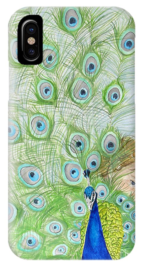 Peacock iPhone X Case featuring the painting Mika and Peacock by Tamir Barkan