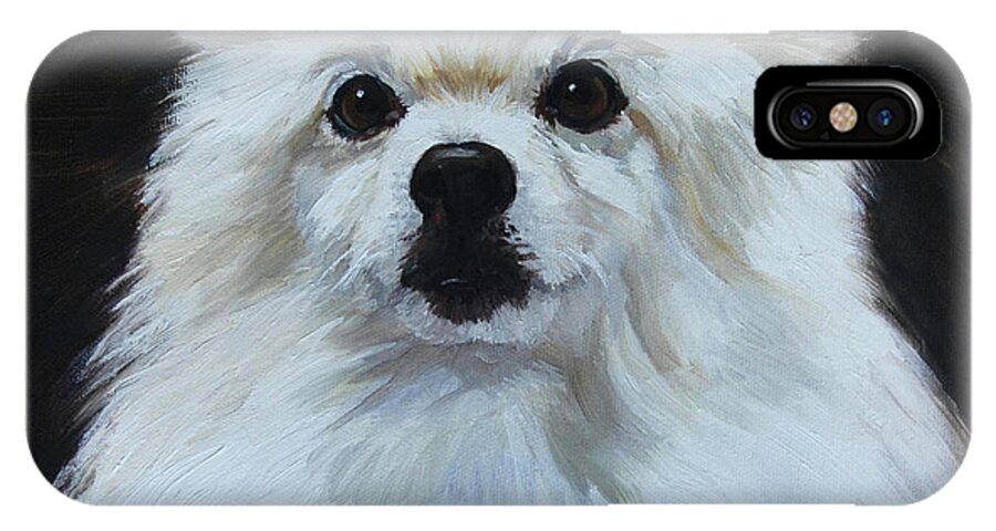 Miniature iPhone X Case featuring the painting Miniature American Eskimo Dog by Alice Leggett