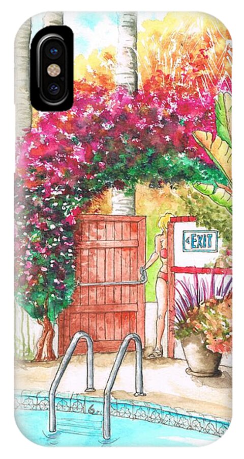 Nature iPhone X Case featuring the painting Montecito Inn pool in Montecito - California by Carlos G Groppa