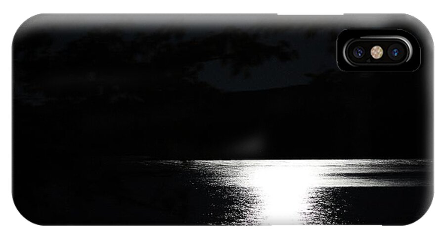 Moon iPhone X Case featuring the photograph Moon on Waterton Lake by Ann E Robson