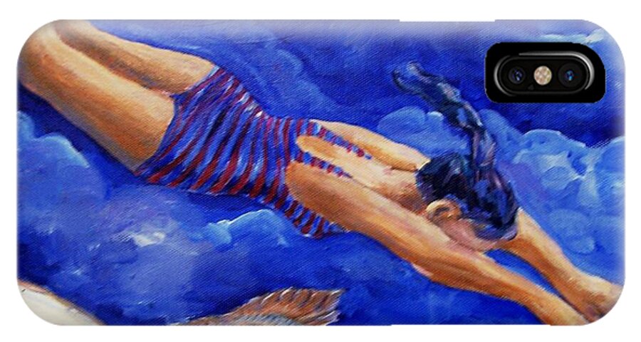  Diver iPhone X Case featuring the painting Moonbather by Trudi Doyle