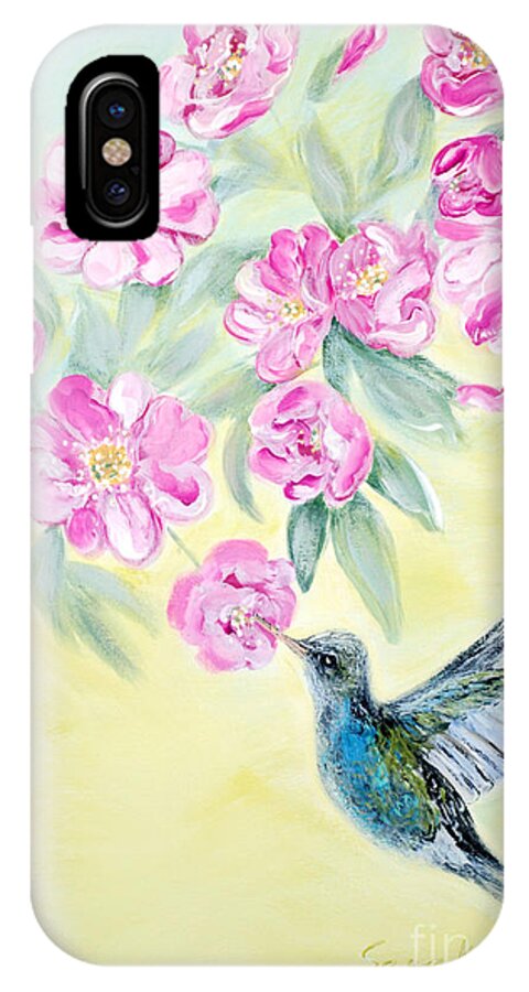 Morning In My Garden iPhone X Case featuring the painting Morning In My Garden. Card by Oksana Semenchenko