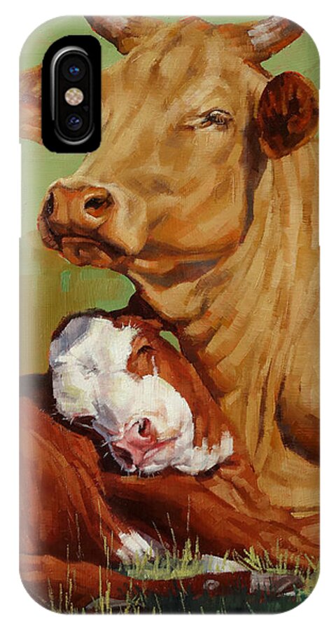 Cows iPhone X Case featuring the painting Motherly Love by Margaret Stockdale