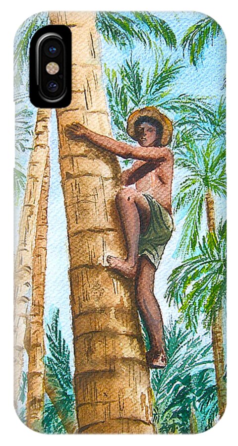 Palm Trees iPhone X Case featuring the painting Native Climbing Palm Tree by Val Miller