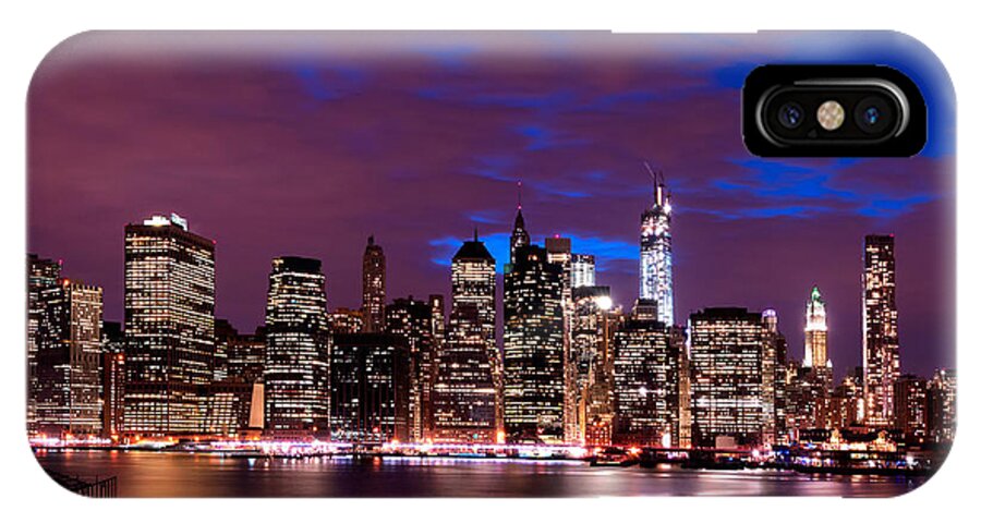 New York iPhone X Case featuring the photograph New York Skyline Magic Hour-- from Brooklyn Heights Promenade by Mitchell R Grosky