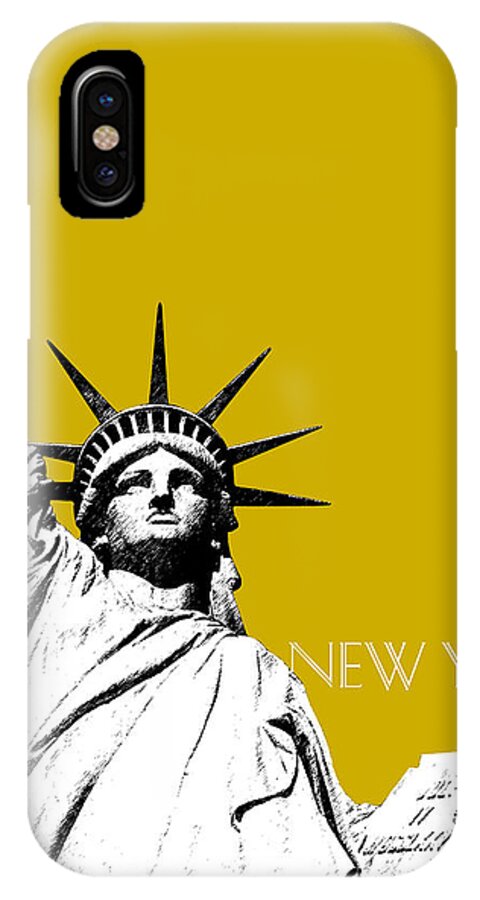 Architecture iPhone X Case featuring the digital art New York Skyline Statue of Liberty - Gold by DB Artist