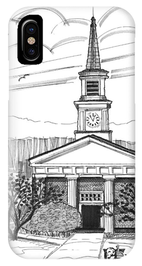 Norwich University iPhone X Case featuring the drawing Norwich University White Chapel by Richard Wambach