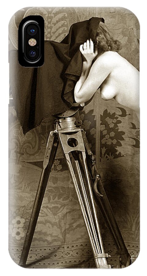 Nude iPhone X Case featuring the photograph Nude in high heel shoes with studio camera circa 1920 by Monterey County Historical Society