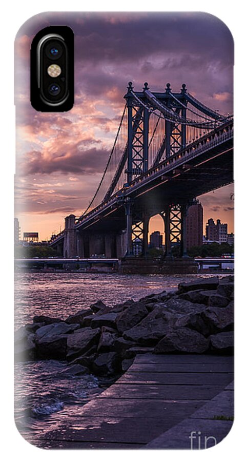 Nyc iPhone X Case featuring the photograph NYC- Manhatten Bridge at night by Hannes Cmarits
