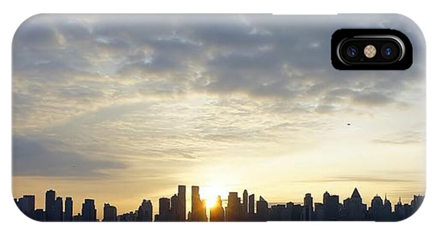 New York City iPhone X Case featuring the photograph NYC Sunrise Panorama by Lilliana Mendez