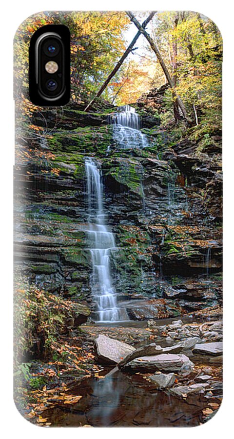 Ganoga iPhone X Case featuring the photograph October Foliage Surrounds Ganoga Falls by Gene Walls