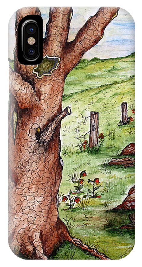 Oak iPhone X Case featuring the painting Old Oak Tree with Birds' Nest by Ashley Goforth