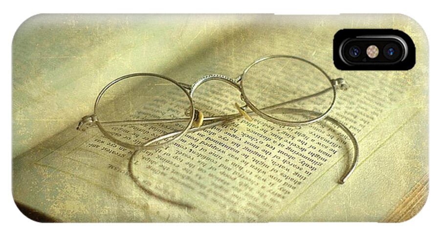 Old iPhone X Case featuring the photograph Old Silver Spectacles and Book by Suzanne Powers